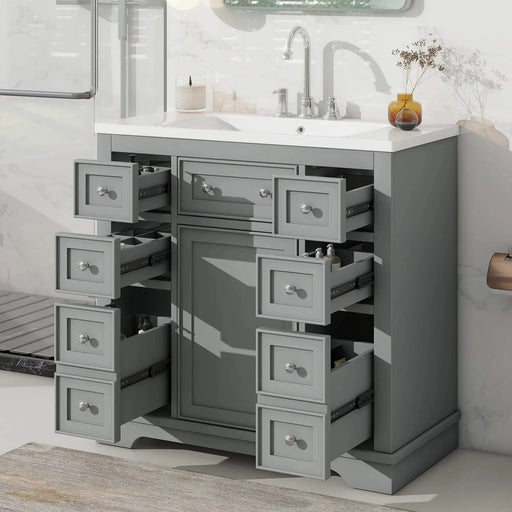 36' Bathroom Vanity with Sink Combo, One Cabinet and Six Drawers, Solid Wood and MDF Board, Grey (Old Sku:SY999404AAE) Default -DTYStore
