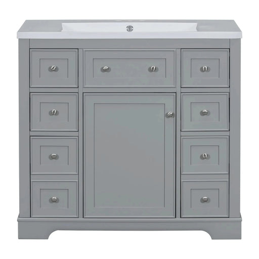 36' Bathroom Vanity with Sink Combo, One Cabinet and Six Drawers, Solid Wood and MDF Board, Grey (Old Sku:SY999404AAE) Default -DTYStore
