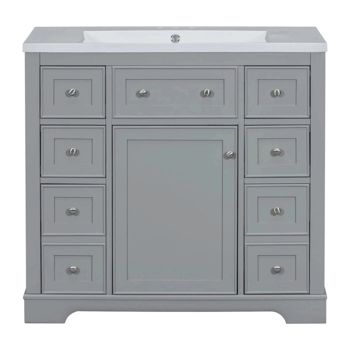 36' Bathroom Vanity with Sink Combo, One Cabinet and Six Drawers, Solid Wood and MDF Board, Grey (Old Sku:SY999404AAE) Default -DTYStore