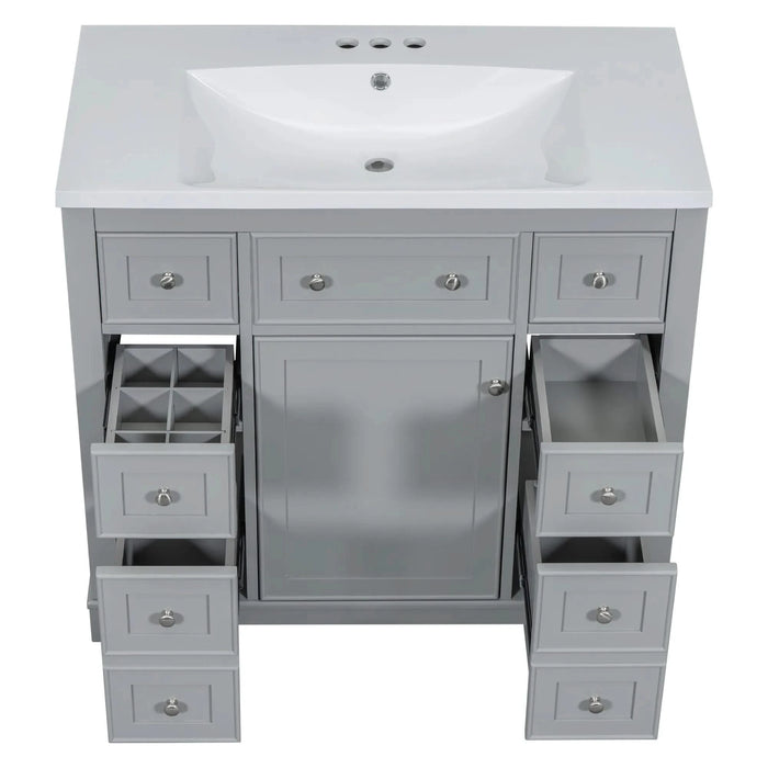 36' Bathroom Vanity with Sink Combo, One Cabinet and Six Drawers, Solid Wood and MDF Board, Grey (Old Sku:SY999404AAE) Default -DTYStore