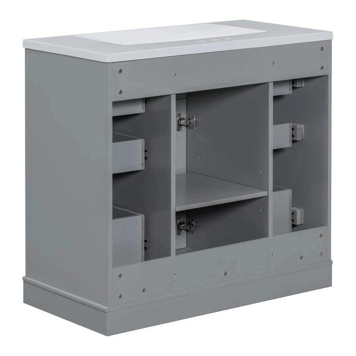 36' Bathroom Vanity with Sink Combo, One Cabinet and Six Drawers, Solid Wood and MDF Board, Grey (Old Sku:SY999404AAE) Default -DTYStore