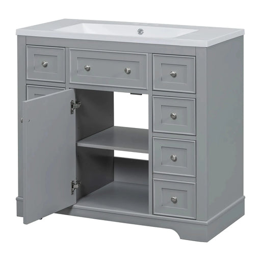 36' Bathroom Vanity with Sink Combo, One Cabinet and Six Drawers, Solid Wood and MDF Board, Grey (Old Sku:SY999404AAE) Default -DTYStore