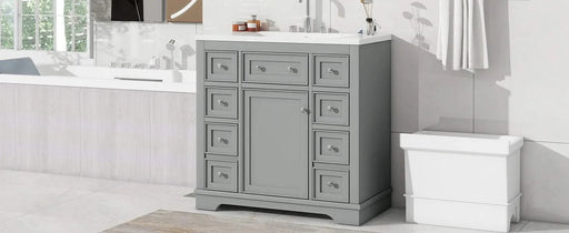 36' Bathroom Vanity with Sink Combo, One Cabinet and Six Drawers, Solid Wood and MDF Board, Grey (Old Sku:SY999404AAE) Default -DTYStore