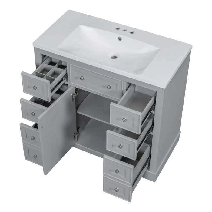 36' Bathroom Vanity with Sink Combo, One Cabinet and Six Drawers, Solid Wood and MDF Board, Grey (Old Sku:SY999404AAE) Default -DTYStore