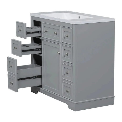 36' Bathroom Vanity with Sink Combo, One Cabinet and Six Drawers, Solid Wood and MDF Board, Grey (Old Sku:SY999404AAE) Default -DTYStore