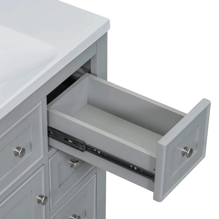 36' Bathroom Vanity with Sink Combo, One Cabinet and Six Drawers, Solid Wood and MDF Board, Grey (Old Sku:SY999404AAE) Default -DTYStore