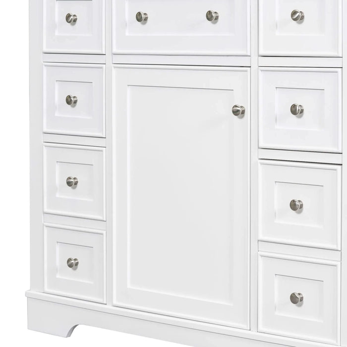 36' Bathroom Vanity with Sink Combo, One Cabinet and Six Drawers, Solid Wood and MDF Board, White Default -DTYStore