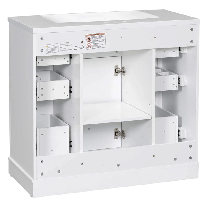 36' Bathroom Vanity with Sink Combo, One Cabinet and Six Drawers, Solid Wood and MDF Board, White Default -DTYStore