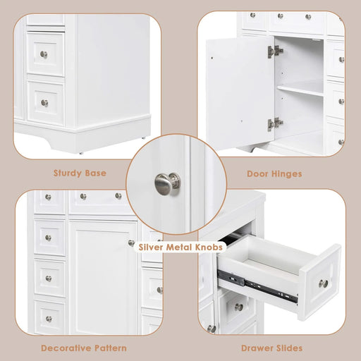 36' Bathroom Vanity with Sink Combo, One Cabinet and Six Drawers, Solid Wood and MDF Board, White Default -DTYStore