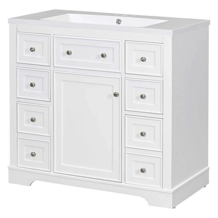 36' Bathroom Vanity with Sink Combo, One Cabinet and Six Drawers, Solid Wood and MDF Board, White Default -DTYStore