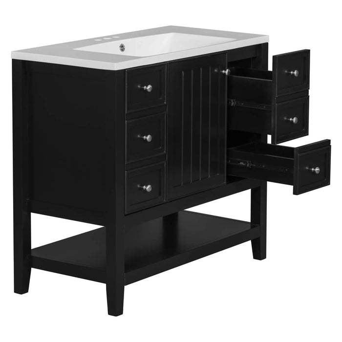 36' Bathroom Vanity with Sink Combo, One Cabinet and Three Drawers, Solid Wood and MDF Board, Black (Old Sku:SY999505AAB) Default -DTYStore