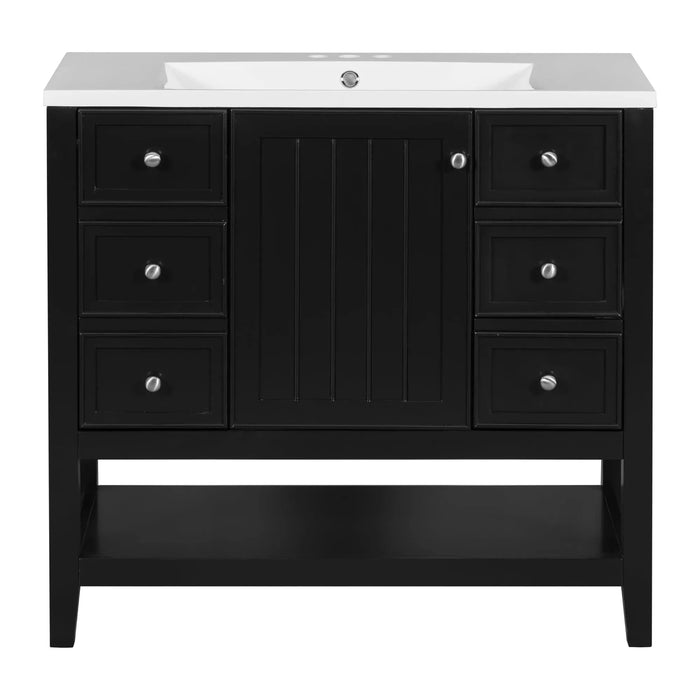 36' Bathroom Vanity with Sink Combo, One Cabinet and Three Drawers, Solid Wood and MDF Board, Black (Old Sku:SY999505AAB) Default -DTYStore