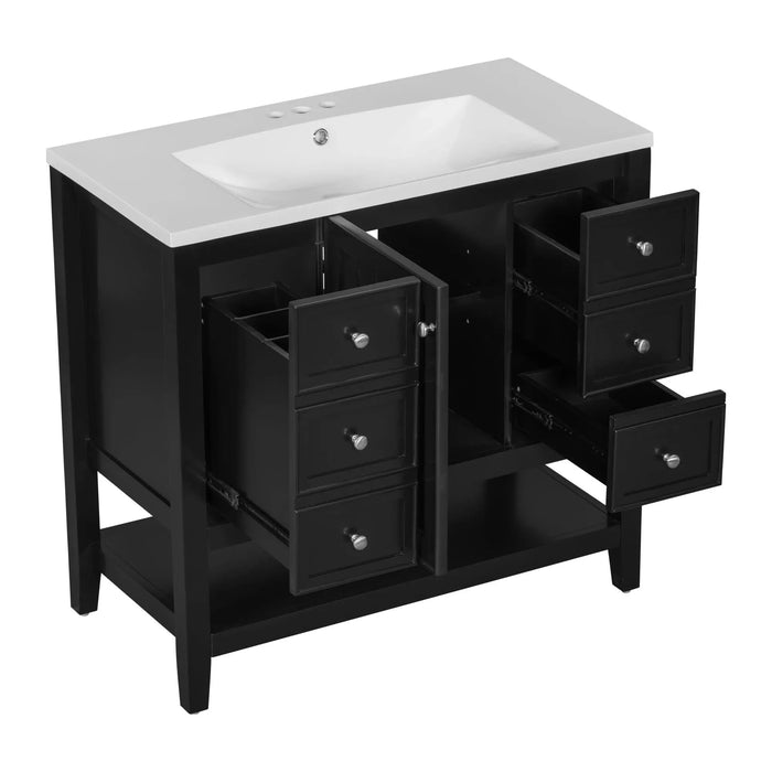 36' Bathroom Vanity with Sink Combo, One Cabinet and Three Drawers, Solid Wood and MDF Board, Black (Old Sku:SY999505AAB) Default -DTYStore