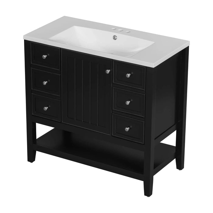 36' Bathroom Vanity with Sink Combo, One Cabinet and Three Drawers, Solid Wood and MDF Board, Black (Old Sku:SY999505AAB) Default -DTYStore