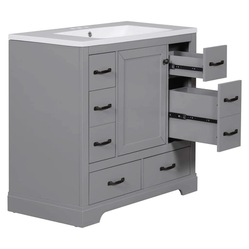 36' Bathroom Vanity with Sink Combo, Six Drawers, Multi-Functional Drawer Divider, Adjustable Shelf, Grey (Old Sku:SY999808AAE) Default -DTYStore