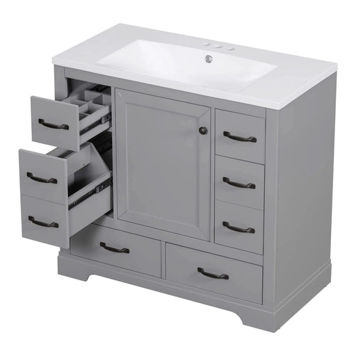 36' Bathroom Vanity with Sink Combo, Six Drawers, Multi-Functional Drawer Divider, Adjustable Shelf, Grey (Old Sku:SY999808AAE) Default -DTYStore