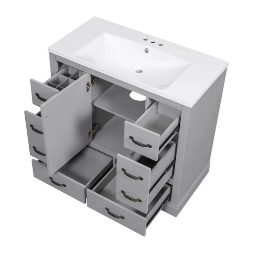 36' Bathroom Vanity with Sink Combo, Six Drawers, Multi-Functional Drawer Divider, Adjustable Shelf, Grey (Old Sku:SY999808AAE) Default -DTYStore