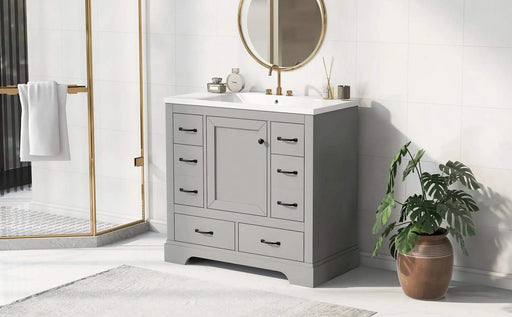 36' Bathroom Vanity with Sink Combo, Six Drawers, Multi-Functional Drawer Divider, Adjustable Shelf, Grey (Old Sku:SY999808AAE) Default -DTYStore