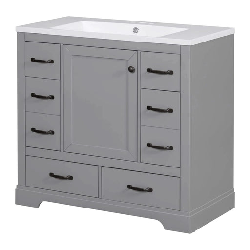 36' Bathroom Vanity with Sink Combo, Six Drawers, Multi-Functional Drawer Divider, Adjustable Shelf, Grey (Old Sku:SY999808AAE) Default -DTYStore