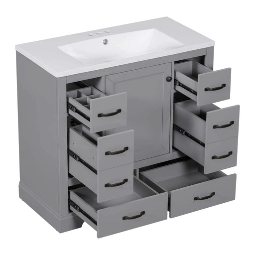 36' Bathroom Vanity with Sink Combo, Six Drawers, Multi-Functional Drawer Divider, Adjustable Shelf, Grey (Old Sku:SY999808AAE) Default -DTYStore