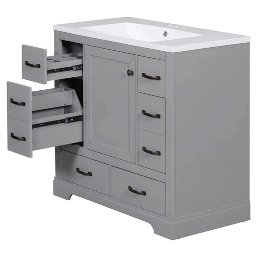 36' Bathroom Vanity with Sink Combo, Six Drawers, Multi-Functional Drawer Divider, Adjustable Shelf, Grey (Old Sku:SY999808AAE) Default -DTYStore