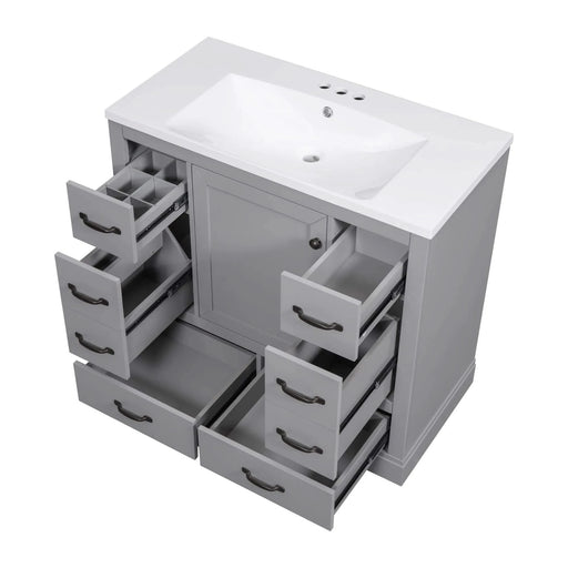 36' Bathroom Vanity with Sink Combo, Six Drawers, Multi-Functional Drawer Divider, Adjustable Shelf, Grey (Old Sku:SY999808AAE) Default -DTYStore