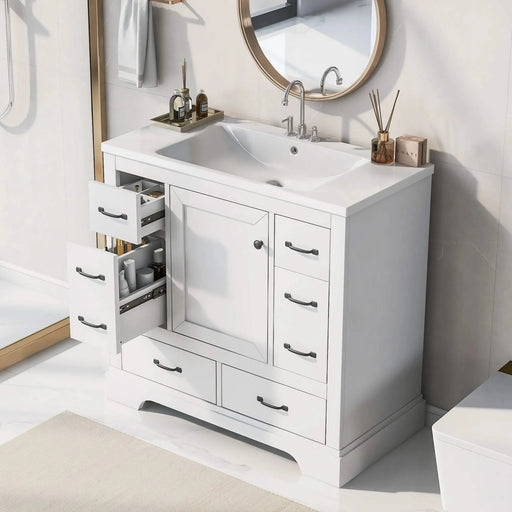 36' Bathroom Vanity with Sink Combo, Six Drawers, Multi-Functional Drawer Divider, Adjustable Shelf, White (Old Sku:SY999808AAK) Default -DTYStore