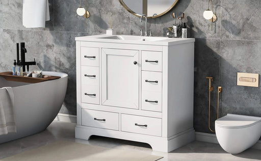 36' Bathroom Vanity with Sink Combo, Six Drawers, Multi-Functional Drawer Divider, Adjustable Shelf, White (Old Sku:SY999808AAK) Default -DTYStore