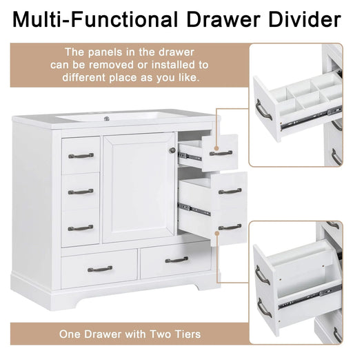 36' Bathroom Vanity with Sink Combo, Six Drawers, Multi-Functional Drawer Divider, Adjustable Shelf, White (Old Sku:SY999808AAK) Default -DTYStore