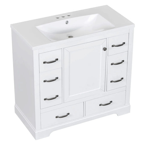 36' Bathroom Vanity with Sink Combo, Six Drawers, Multi-Functional Drawer Divider, Adjustable Shelf, White (Old Sku:SY999808AAK) Default -DTYStore