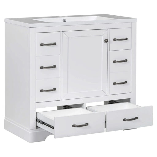 36' Bathroom Vanity with Sink Combo, Six Drawers, Multi-Functional Drawer Divider, Adjustable Shelf, White (Old Sku:SY999808AAK) Default -DTYStore