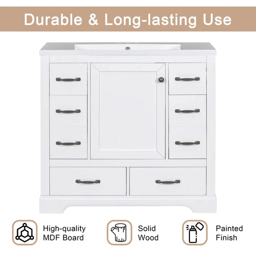 36' Bathroom Vanity with Sink Combo, Six Drawers, Multi-Functional Drawer Divider, Adjustable Shelf, White (Old Sku:SY999808AAK) Default -DTYStore