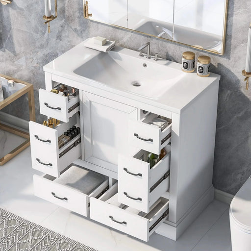 36' Bathroom Vanity with Sink Combo, Six Drawers, Multi-Functional Drawer Divider, Adjustable Shelf, White (Old Sku:SY999808AAK) Default -DTYStore