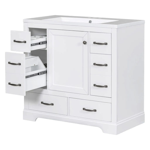 36' Bathroom Vanity with Sink Combo, Six Drawers, Multi-Functional Drawer Divider, Adjustable Shelf, White (Old Sku:SY999808AAK) Default -DTYStore