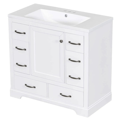 36' Bathroom Vanity with Sink Combo, Six Drawers, Multi-Functional Drawer Divider, Adjustable Shelf, White (Old Sku:SY999808AAK) Default -DTYStore
