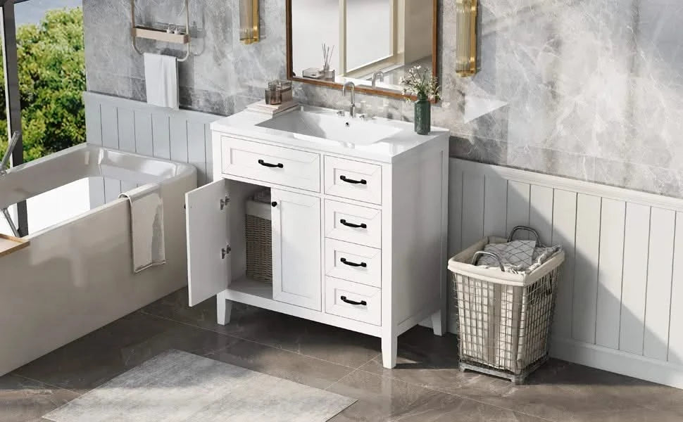 36' Bathroom Vanity with Sink Combo, White Bathroom Cabinet with Drawers, Solid Frame and MDF Board (Old Sku:JL000007AAK) Default -DTYStore