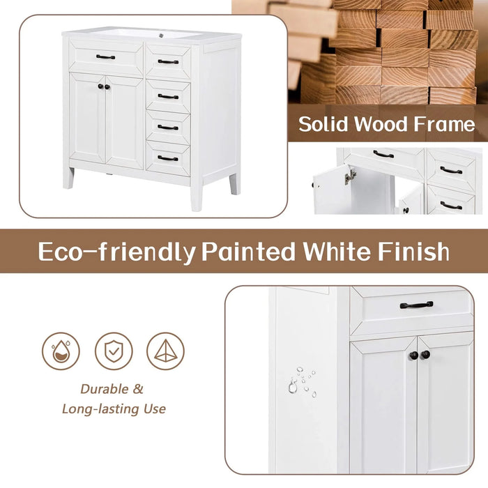 36' Bathroom Vanity with Sink Combo, White Bathroom Cabinet with Drawers, Solid Frame and MDF Board (Old Sku:JL000007AAK) Default -DTYStore