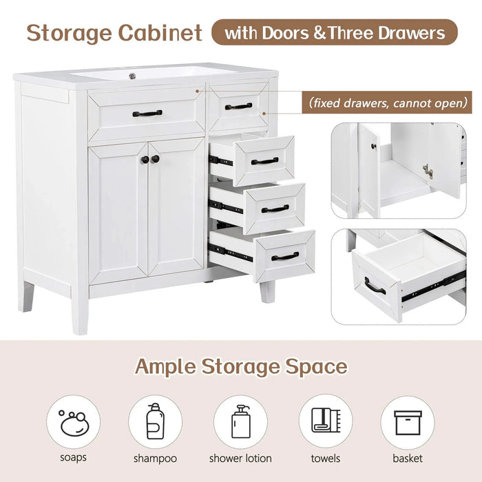 36' Bathroom Vanity with Sink Combo, White Bathroom Cabinet with Drawers, Solid Frame and MDF Board (Old Sku:JL000007AAK) Default -DTYStore