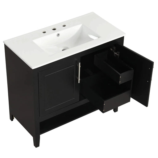 36' Bathroom Vanity with Sink, Multi-functional Bathroom Cabinet with Doors and Drawers, MDF Frame and MDF Board, Black Default -DTYStore