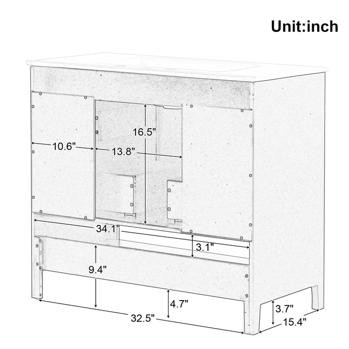 36' Bathroom Vanity with Sink, Multi-functional Bathroom Cabinet with Doors and Drawers, MDF Frame and MDF Board, Black Default -DTYStore