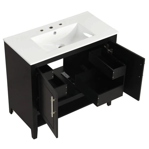 36' Bathroom Vanity with Sink, Multi-functional Bathroom Cabinet with Doors and Drawers, MDF Frame and MDF Board, Black Default -DTYStore