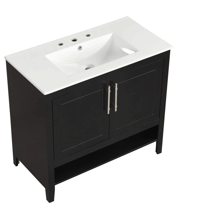 36' Bathroom Vanity with Sink, Multi-functional Bathroom Cabinet with Doors and Drawers, MDF Frame and MDF Board, Black Default -DTYStore