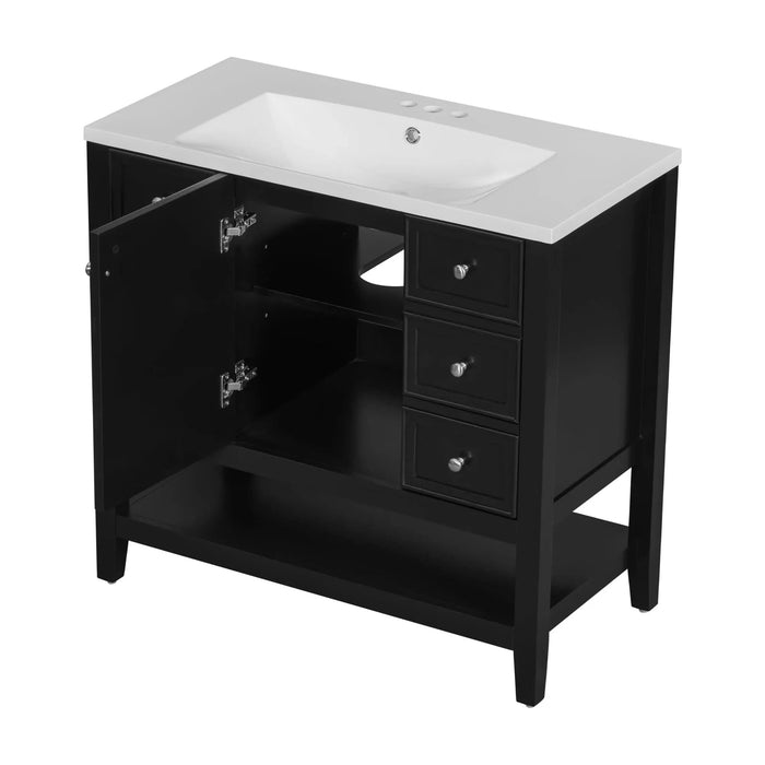 36' Bathroom Vanity with Sink, One Cabinet and Three Drawers, Solid Wood and MDF Board, Black (Old Sku:SY999505AAB-6) Default -DTYStore