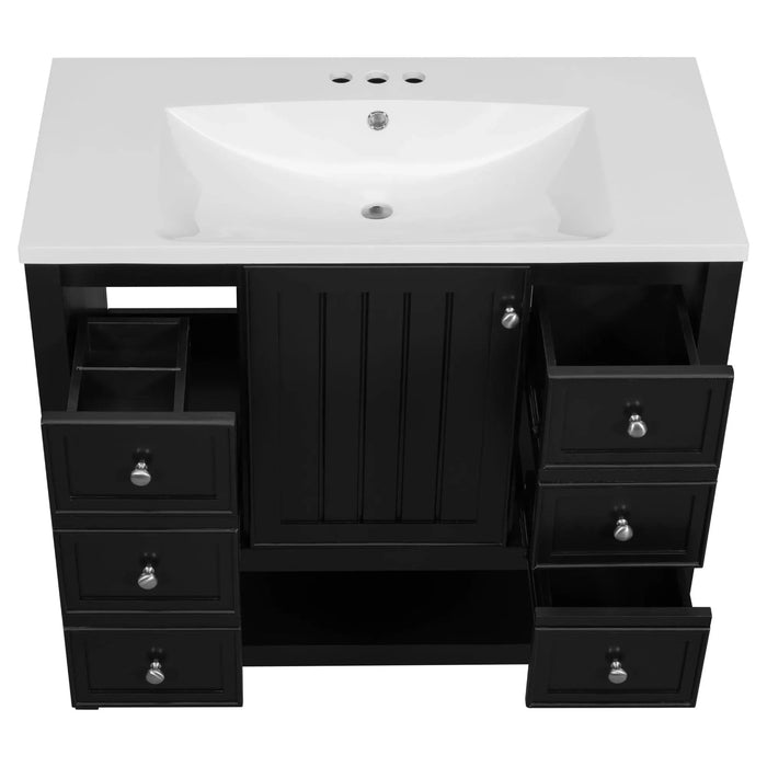 36' Bathroom Vanity with Sink, One Cabinet and Three Drawers, Solid Wood and MDF Board, Black (Old Sku:SY999505AAB-6) Default -DTYStore