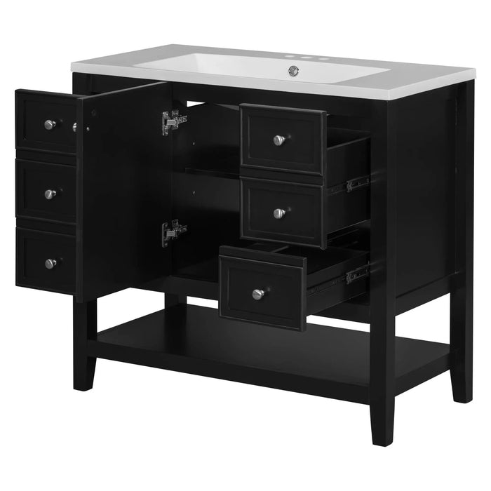 36' Bathroom Vanity with Sink, One Cabinet and Three Drawers, Solid Wood and MDF Board, Black (Old Sku:SY999505AAB-6) Default -DTYStore