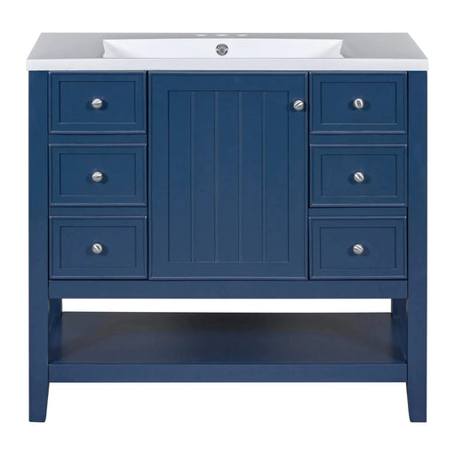 36' Bathroom Vanity with Sink, One Cabinet and Three Drawers, Solid Wood and MDF Board, Blue (Old Sku:SY999505AAC-6) Default -DTYStore