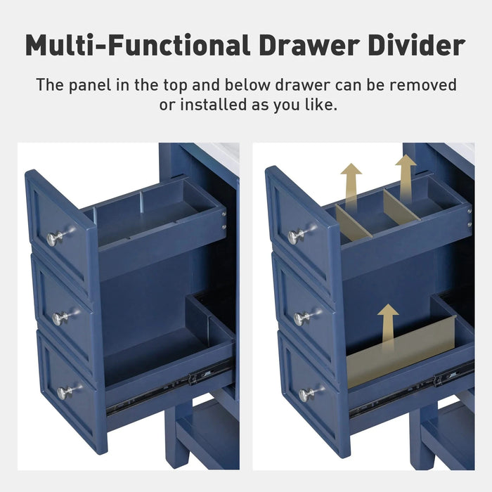 36' Bathroom Vanity with Sink, One Cabinet and Three Drawers, Solid Wood and MDF Board, Blue (Old Sku:SY999505AAC-6) Default -DTYStore