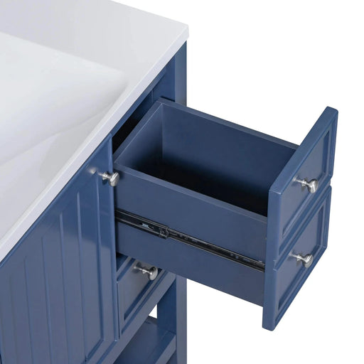 36' Bathroom Vanity with Sink, One Cabinet and Three Drawers, Solid Wood and MDF Board, Blue (Old Sku:SY999505AAC-6) Default -DTYStore