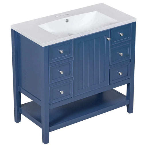 36' Bathroom Vanity with Sink, One Cabinet and Three Drawers, Solid Wood and MDF Board, Blue (Old Sku:SY999505AAC-6) Default -DTYStore