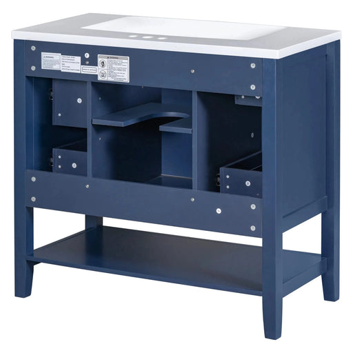 36' Bathroom Vanity with Sink, One Cabinet and Three Drawers, Solid Wood and MDF Board, Blue (Old Sku:SY999505AAC-6) Default -DTYStore